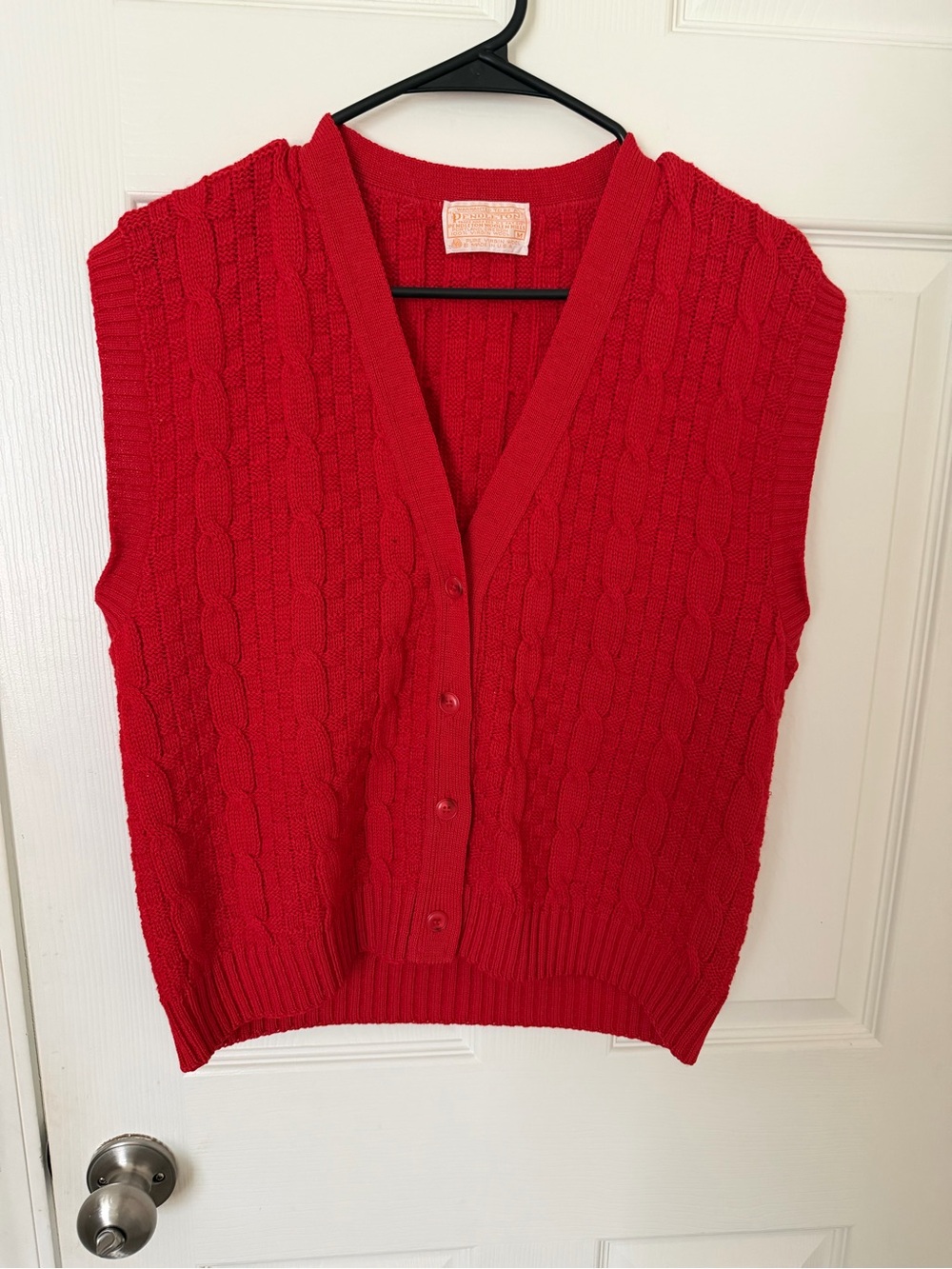 Pendleton Bright Red Cable-Knit Button Front Sweater Vest 100% Wool